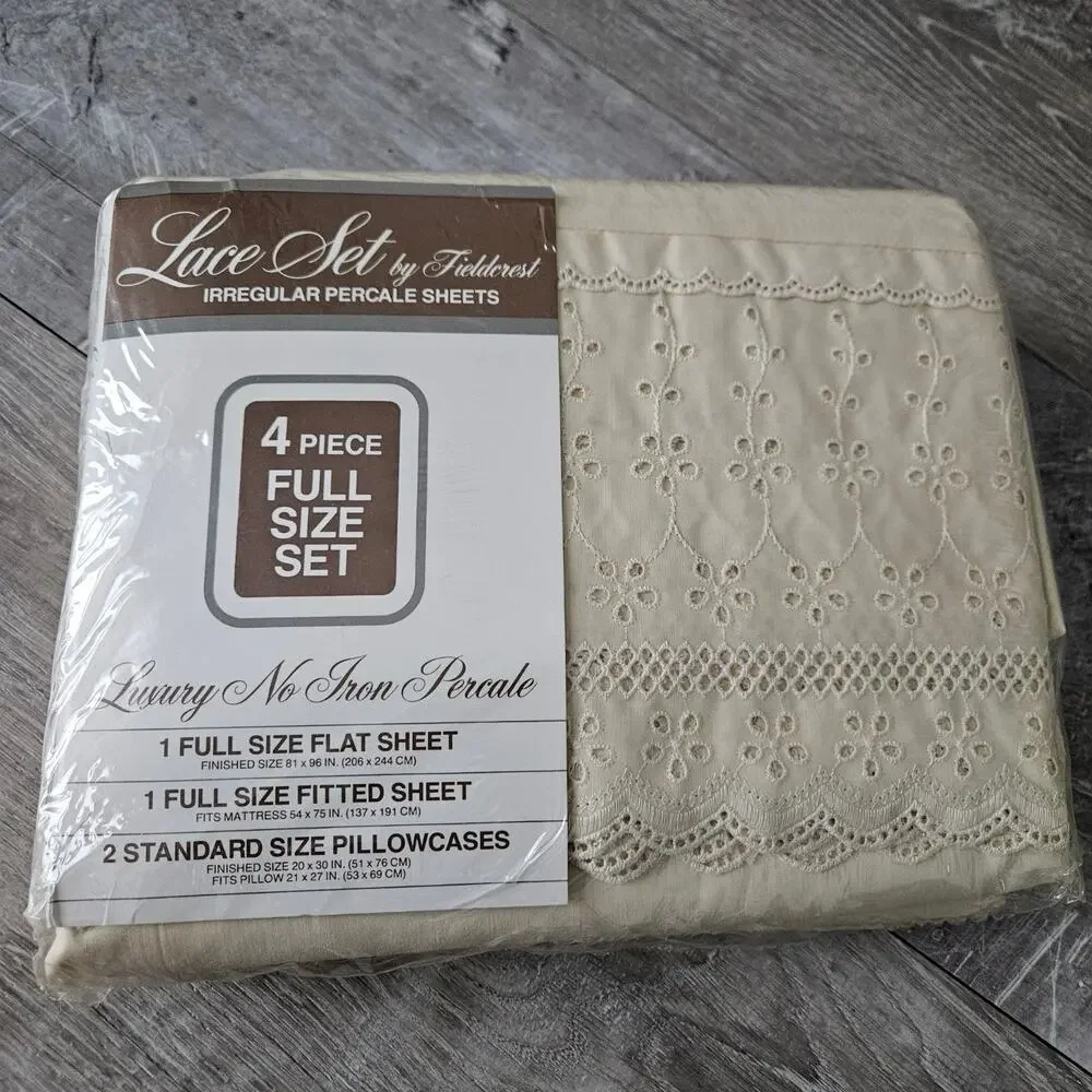 Lace Set By Fieldcrest Vtg 4 Pc Full Size No Iron Percale Sheets Luxury Bedding
